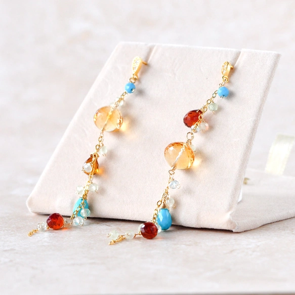 Citrine Flamme（シトリン・フラム）シトリンxマディラシトリンxターコイズピアス14kgf