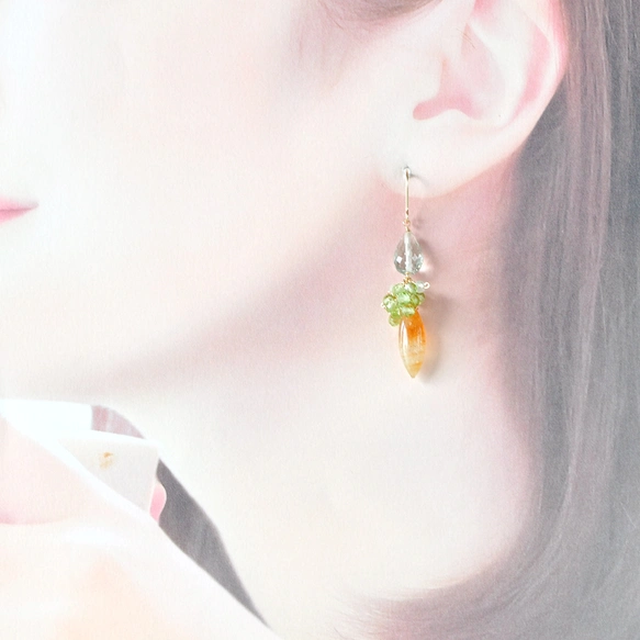 秋草の彩り～バイカラーシトリン×グリーンアメジストピアス～14kgf