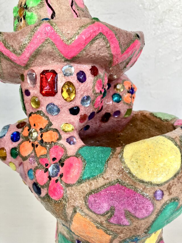 サボテン形 プランターオブジェ手作り キラキラ ピンク セメント