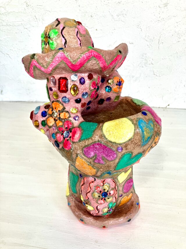 サボテン形 プランターオブジェ手作り キラキラ ピンク セメント