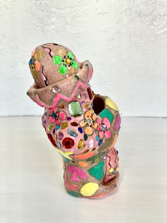 サボテン形 プランターオブジェ手作り キラキラ ピンク セメント