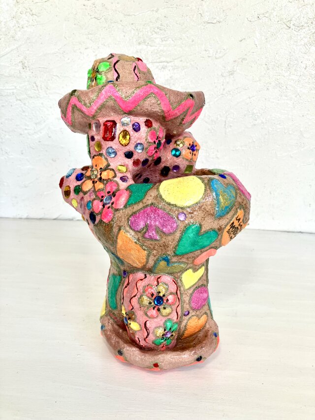 サボテン形 プランターオブジェ手作り キラキラ ピンク セメント