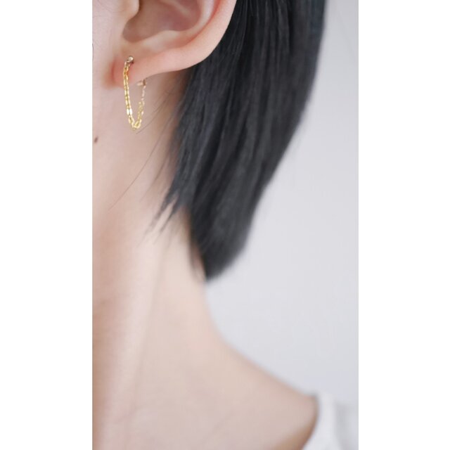 14kgf 華奢チェーンピアス キャッチ一体型 シンプル フープピアス