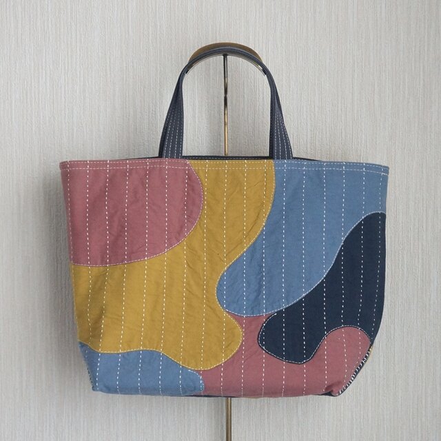 カモフラ風パッチワークの帆布トートバッグ