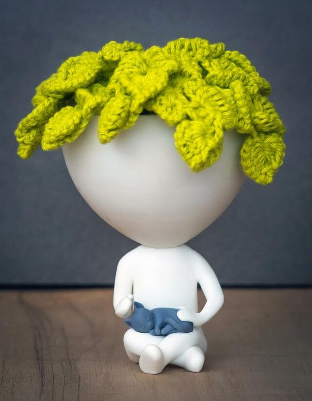 ロバートプラント風ポット（猫付き）