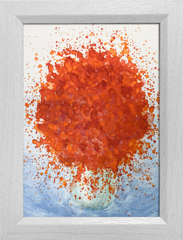 水彩画　赤い花