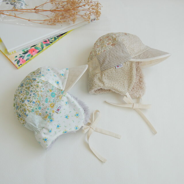 ベビー＆キッズ帽子　パッチワークもこもこトラッパーハット