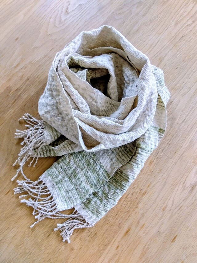 【手織り】シルク紬糸とリネンのストール#01