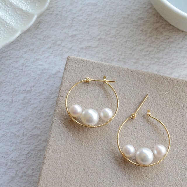 K18 アコヤ真珠フープピアス