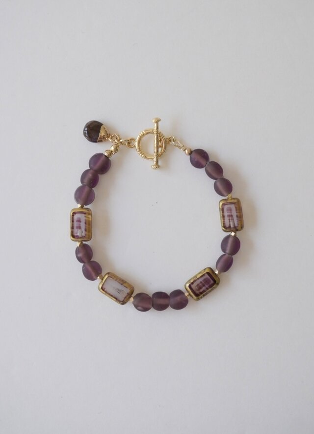 Jaipurの風景Ⅳ -インドガラスビーズとチェコビーズとアメジストのブレスレット