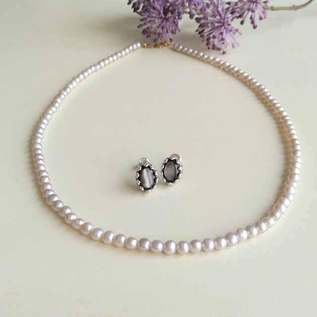 AB424　オーバル　マベパール　SV ピアス　海水　日本 ANEMONE】淡水パール×オーバルラインピアス[silver925]｜SANPO
