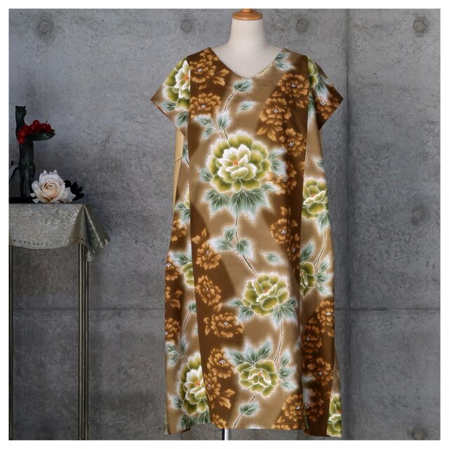 浴衣のワンピース　  M〜L　　KANSAI    着物リメイク　