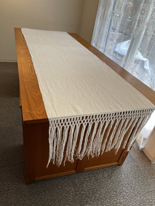 テーブルランナー／亜麻(手紡ぎ)・木綿 麻手織り大テーブルランナー | iichi 日々の暮らしを心地よく