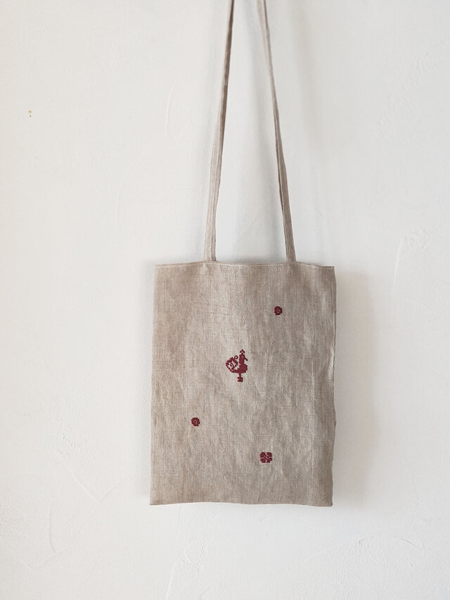 ハンガリー　クロスステッチの刺繍　リネンバッグNo.1