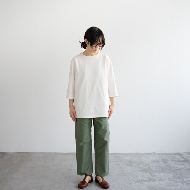 七分袖カットソー/バスクシャツ/off white