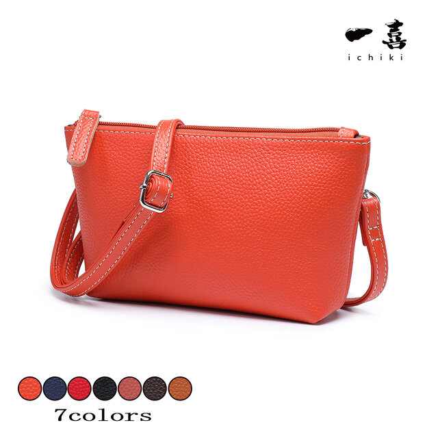 本革レザー ポシェット 牛革 軽量　斜め掛け 肩掛け コンパクト シンプル 新品 おしゃれ 人気バッグ  オレンジ W38