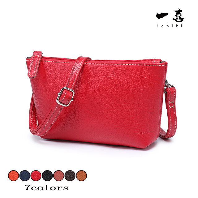 本革レザー ポシェット 牛革 軽量　斜め掛け 肩掛け コンパクト シンプル 新品 おしゃれ 人気バッグ  レッド W40