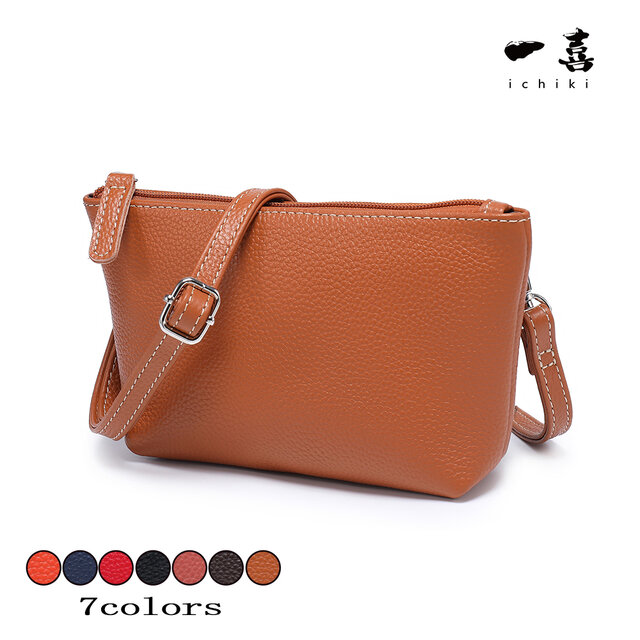 本革レザー ポシェット 牛革 軽量　斜め掛け 肩掛け コンパクト シンプル 新品 おしゃれ 人気バッグ  茶色 W44