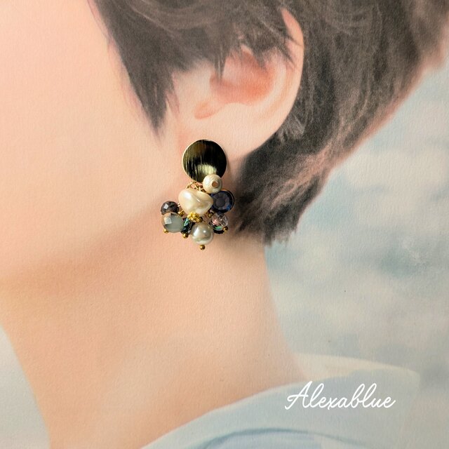 アイオライトたっぷりビジュー アシンメトリーピアス Alexablue