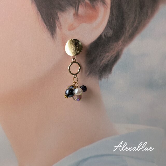 アイオライトたっぷりビジュー アシンメトリーピアス Alexablue