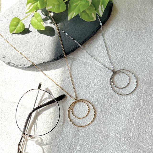 【選べる長さ＆留め具】ダブルtwistリング オールサージカルステンレス メガネホルダー グラスホルダー