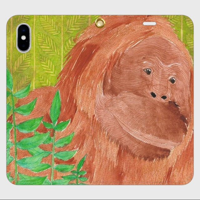 【森影の笑い声｜オランウータン・ホラミン｜帯なし手帳型iPhoneケース】
