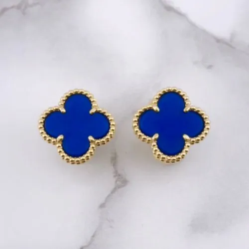 幸せのクローバーピアス 15mm（ブルーアゲート）【高品質！送料無料！当日発送！】