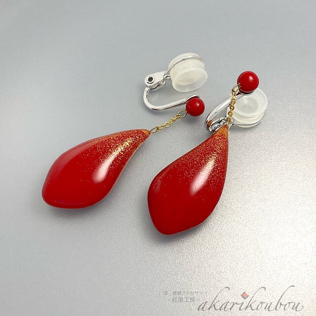 sv925】漆イヤリング 赤 朱漆 純金蒔絵 スイング 漆アクセサリー