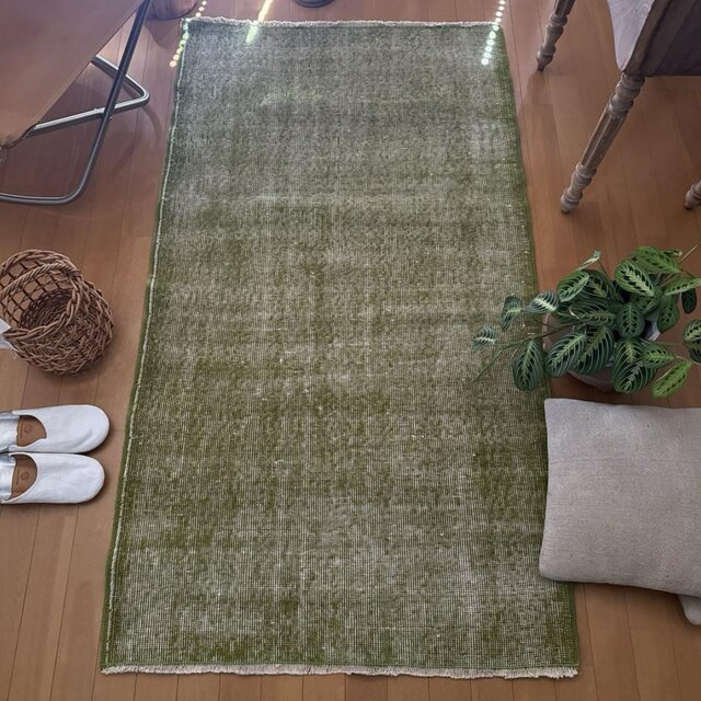 89×159抹茶グリーン　ワンカラーラグ　トルコヴィンテージラグ 89×159抹茶グリーン ワンカラーラグ トルコヴィンテージラグ