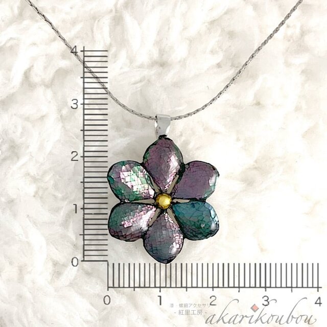 ス*ド様 ビンテージ　漆器 ネズミ螺鈿 sv925】螺鈿ペンダント 黒蝶貝螺鈿 六弁花 純金箔 プラチナ箔