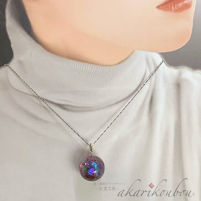螺鈿ペンダント 変わり塗り 22mm玉 葡萄色 純金箔：金沢漆器 漆工芸