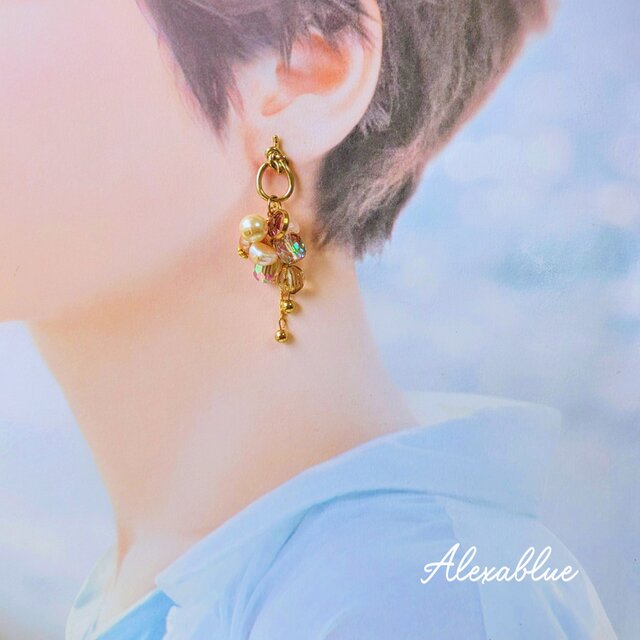 Blooming Rose｜ローズクォーツ × パール × ビーズ｜アシンメトリー 