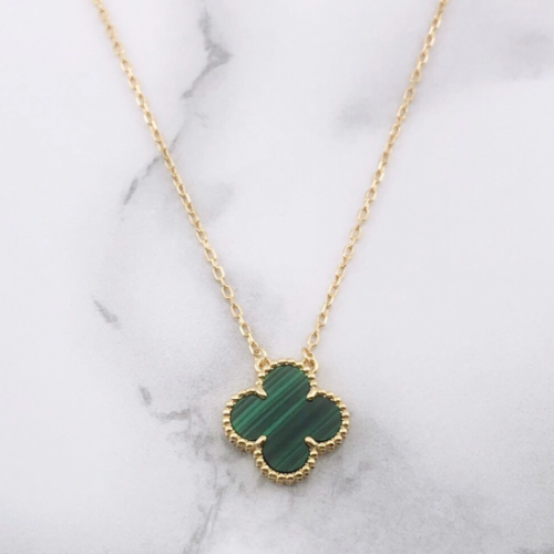 幸せのクローバーネックレス 15mm（マラカイト）【高品質！送料無料！当日発送！】