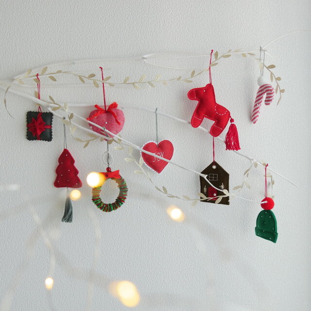 Christmas】クリスマスオーナメント ガーランド Redカラー10点セット
