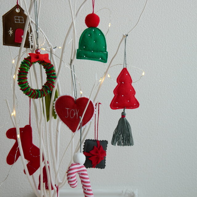 Christmas】クリスマスオーナメント ガーランド Redカラー10点セット