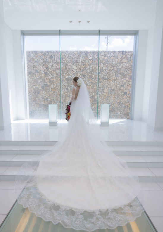 実例写真！ウェディングドレス キャミソール 贅沢な総レース 華やかなトレーン 背中見せ 抜群のおしゃれ見え 拳式/前撮り