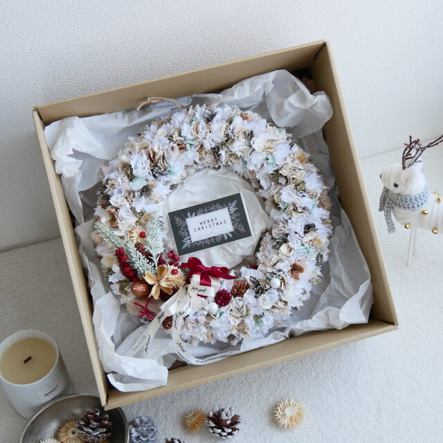 布リース*White Christmas☆*　ふわまるリース　クリスマス 布リース*White Christmas☆* ふわまるリース クリスマス 布リース