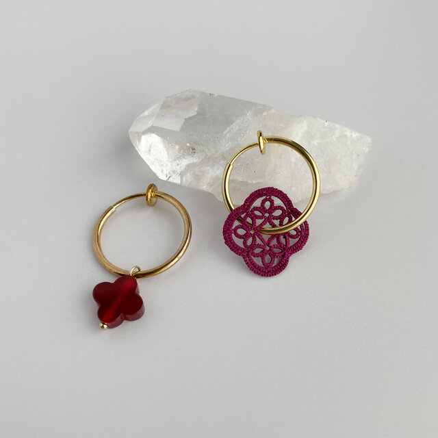 千夜一夜 お花のイヤリング 絹・カーネリアン  | tatting lace