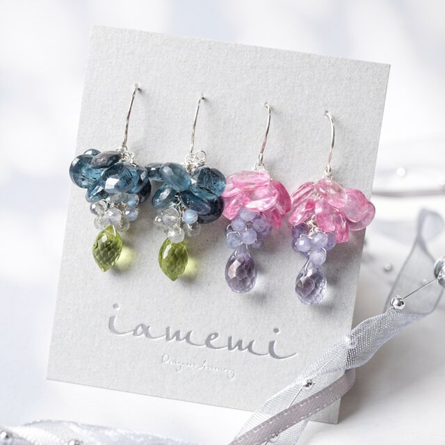 【選べる天然石】「花雫」ピアス イヤリング 天然石 誕生石 モスカイヤナイト ラブラドライト ペリドット ピンクトパーズ