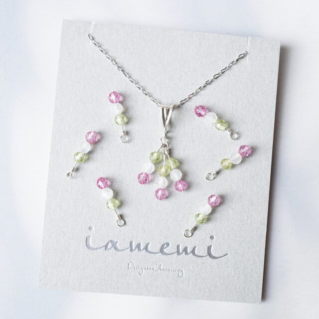 「三色団子」ネックレス 天然石 ピンクトパーズ ムーンストーン ペリドット 誕生石 シルバー 春