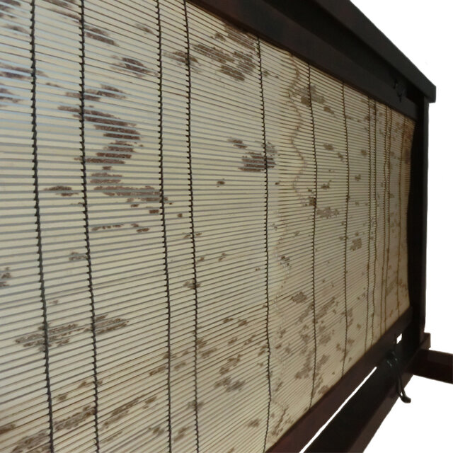 衝立　銘竹紋竹シンプル和風間仕切り和風　１台限定製作　天然杢楢無垢材衝立 展示品 国産品 衝立 和風 天然木 パーティション 近江八景ランマ入り