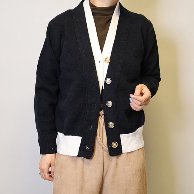 秋冬新作2025❤︎バイカラーウール混カーディガンニットセーター25035BKF