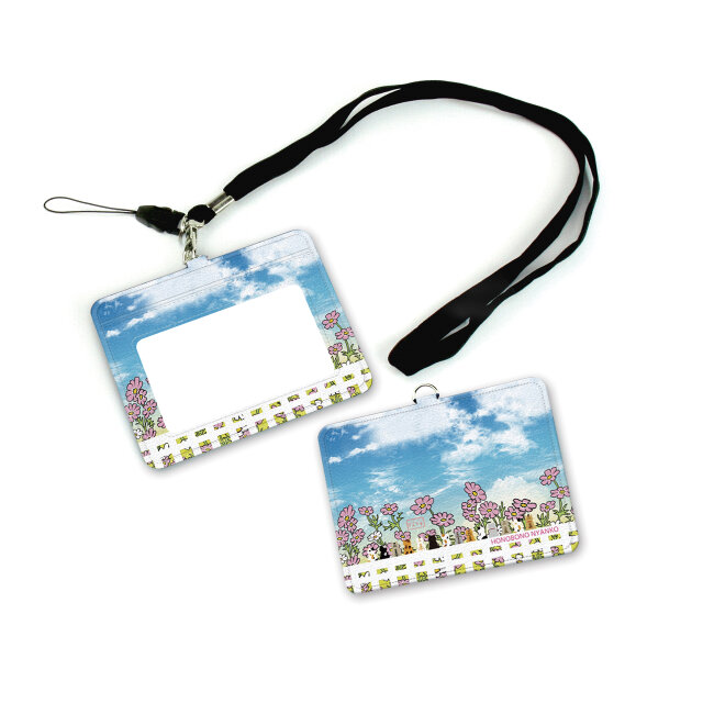 IDケース/IDカードホルダー/パスケース【ほのぼのにゃんこ（手書き風コスモス）】（名入れ可）