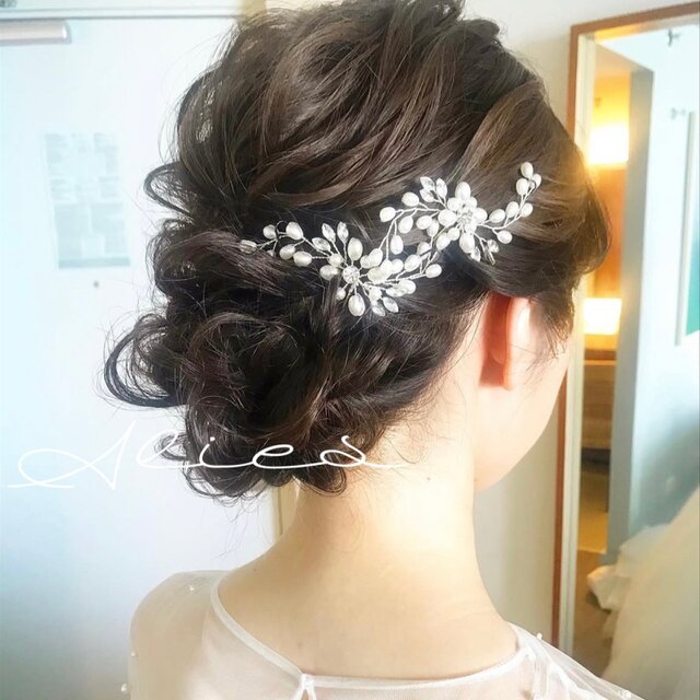 Uピン2本セット　ヘアピン　パール　結婚式　ヘアアレンジ　髪飾り　かんざし　お呼ばれヘアアレンジ　花嫁　髪飾り　ヘアパーツ　