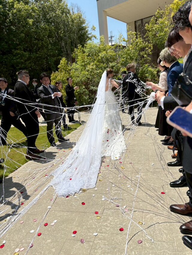 実例写真！ウエディングドレス マーメイドライン ロングトレーン 背中