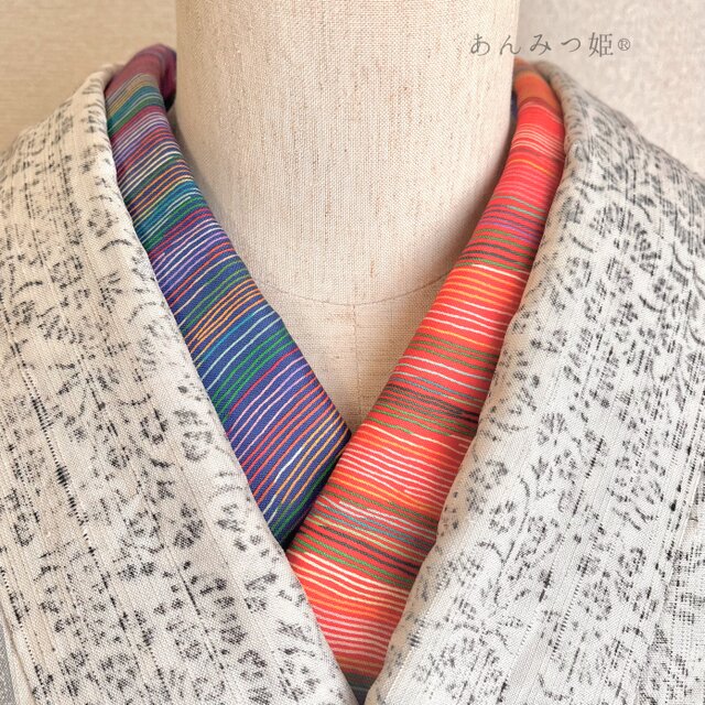 綿の半衿  カラフルアシンメトリー