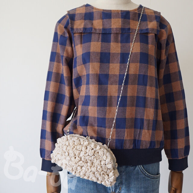 ばあば、ポピーパフ編みのがま口バッグ（blé d'été・C1753）