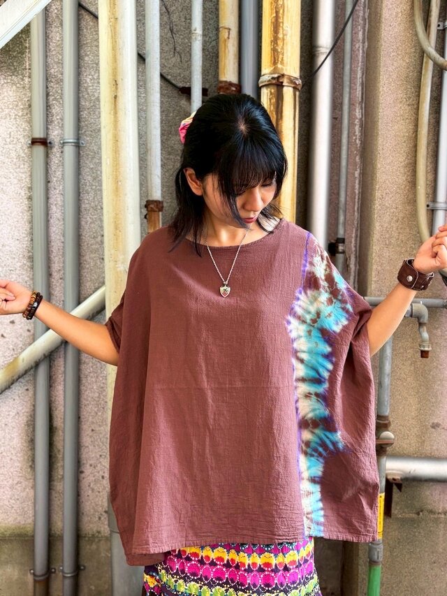 タイダイ プルオーバーブラウス ブラウン HD24-76