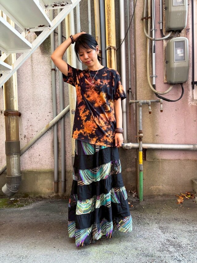 タイダイ染め Tシャツ Mサイズ ブラック ブリーチダイ Hippies Dye