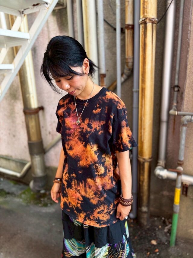 タイダイ染め Tシャツ Mサイズ ブラック ブリーチダイ Hippies Dye